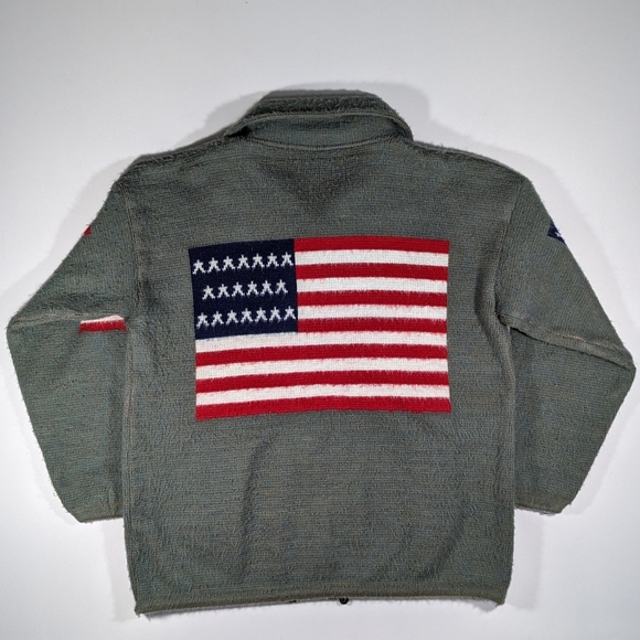 Vtg Tejidos Ruminahui American Flag Full Zip Wool Sweater Double Sided Size XL - Picture 2 of 9